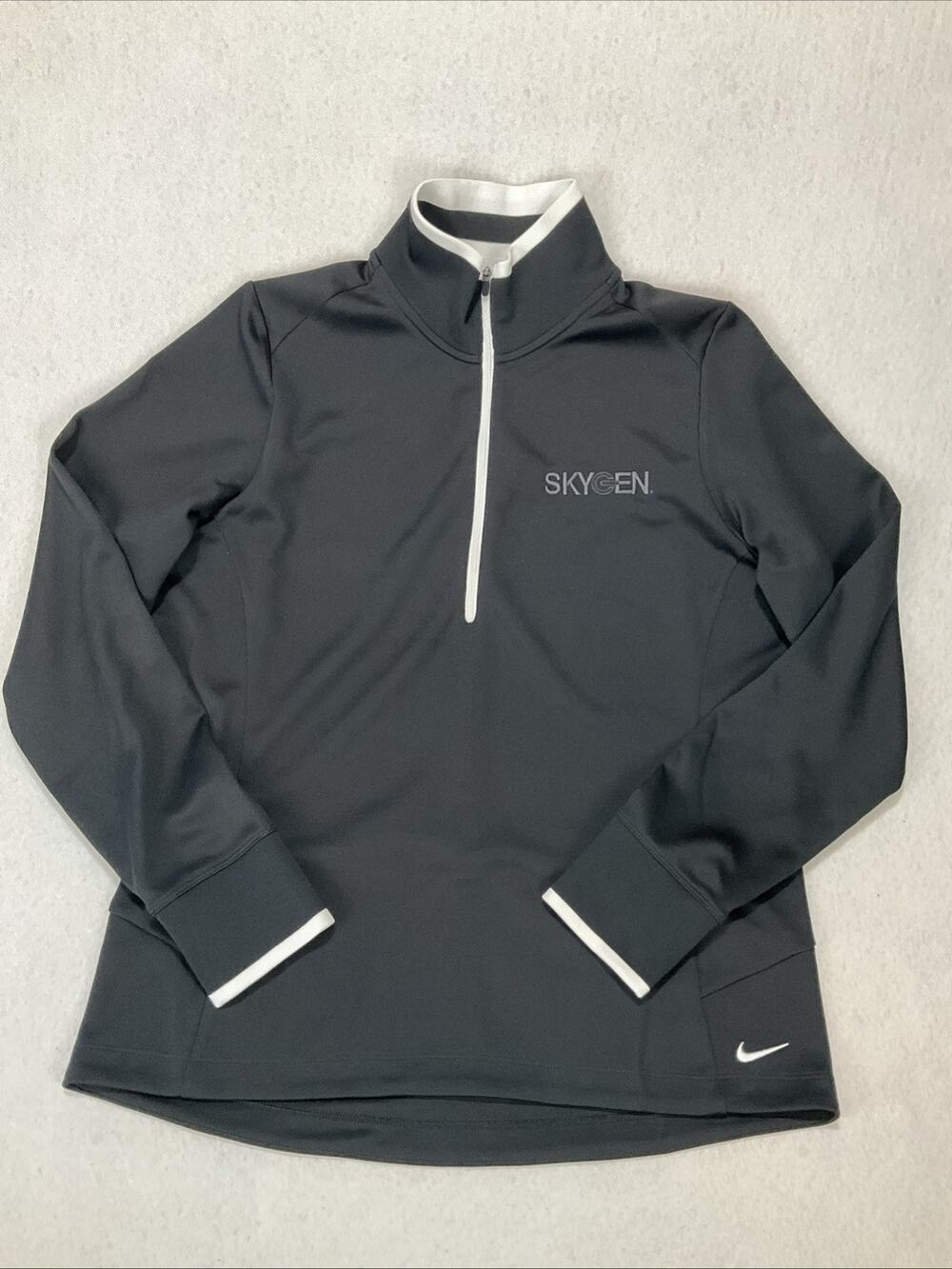 Nike Skygen 1/4 Zip Stretch Pullover Long Sleeve Black w White Accents Womens XL